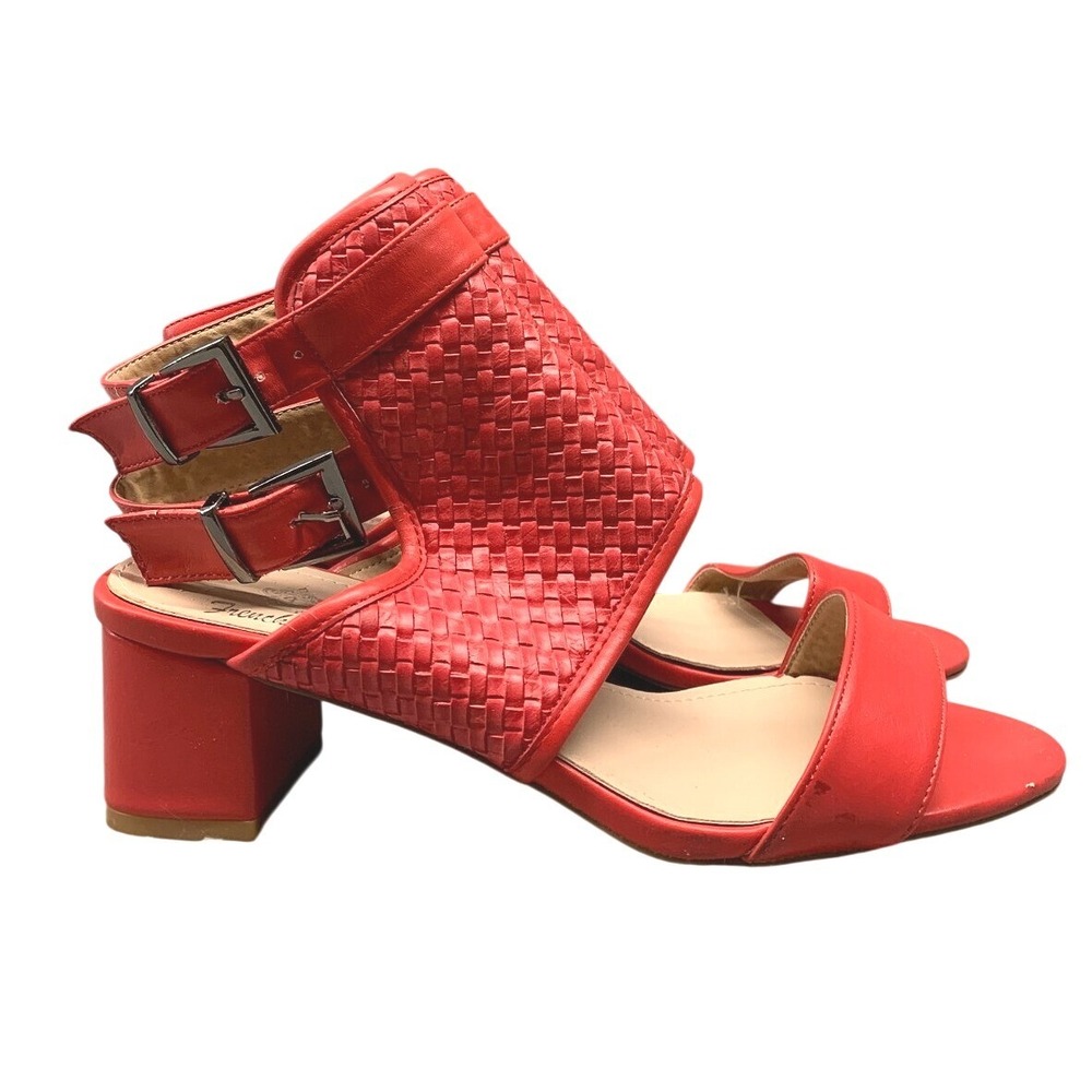French Blu Anita Sandals Woven Double Buckle Women's 40 US 9 Red Block Heel